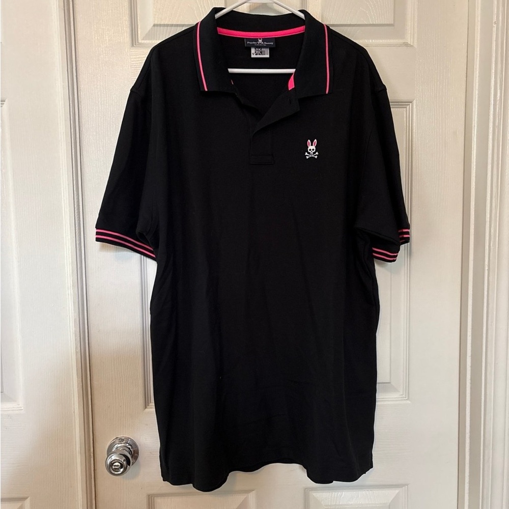 Psycho Bunny Men’s Polo Shirt – Black with Pink Detailing | Size 9 (XXXL) | New